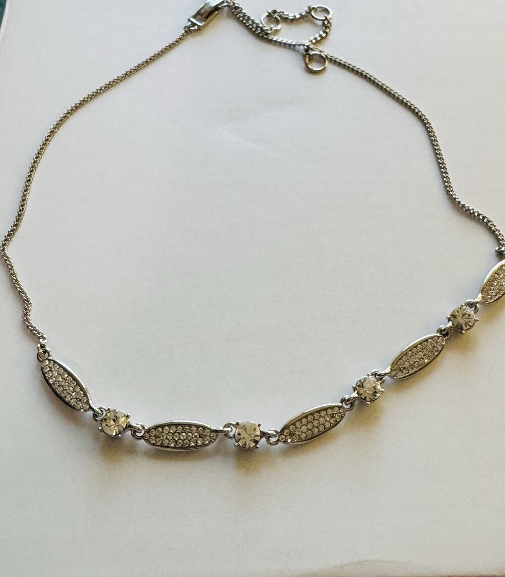 Signed Givenchy Silver-Tone Crystal Station Necklace with Pavé Accents